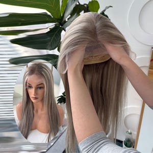 150 Density Smoky Ash Rooted Highlight HD Lace Front Wig 13x4, 100% Human Hair