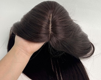 12x13cm Full Silk Base Remy Human Hair TopperTopper 3D Roots 5-Clip Free Part 2Colors