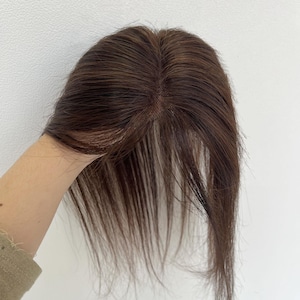 Ultra-Thin Lace Human Hair Topper, 8x11cm Invisible Lace Fringe,3-Clips（Black/Brown）