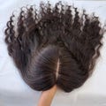 Small Curls Human Hair Topper, 4.7"x5" Full Silk Base Free part (Black/Brown） product logo
