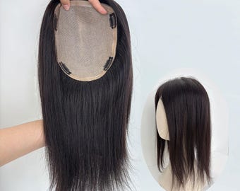 Nakładka z włosów naturalnych Remy Human Hair Top, 18 x 20 cm, z jedwabną podstawą, 3D Roots, 4 klipsy, naturalna czerń, 12 cali