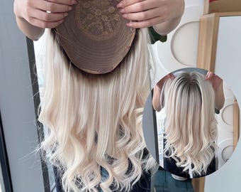 Platinblond mit Wurzeln 8 “× 8” Hair Topper, 4” × 4” Silk Base Free Part Jungfräuliches Menschenhaar