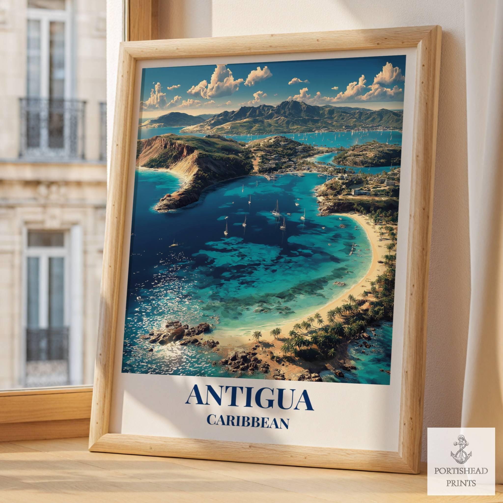 Antigua Travel Art Poster | Caribbean Gifts for Traveller - Etsy
