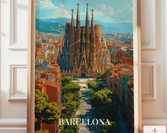 Barcelona Resekonst Poster | Spanien Väggtryck Gåva