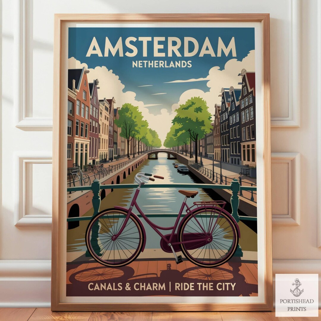 Amsterdam Netherlands Print: Vintage Canal Travel Poster - Etsy UK