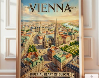 Wiedeń Austria Wydruk: Plakat podróżniczy z zabytkowym krajobrazem miasta
