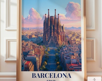 Barcelona Resekonst Poster | Spanien Väggtryck Gåva