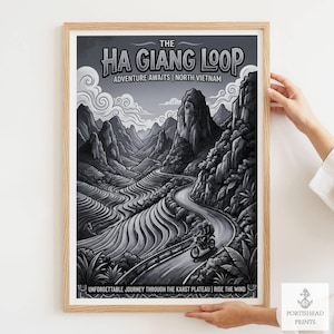 Ha Giang Loop Thailand Print: Asia Vintage Black and White Travel Poster