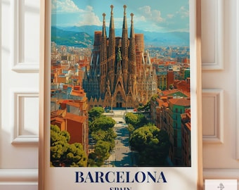 Barcelona Resekonst Poster | Spanien Väggtryck Gåva
