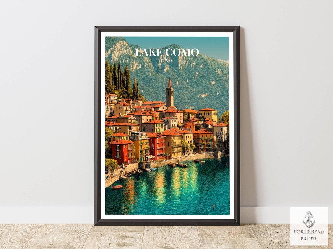 lake como italy travel poster art print (digital... Lake Como Travel Art Poster | Europe | Italy Gifts for Traveller - Etsy