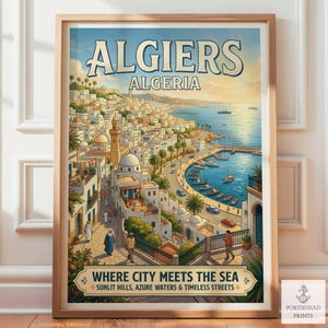 Algiers Algeria Print: Vintage Skyline Beach Travel Poster