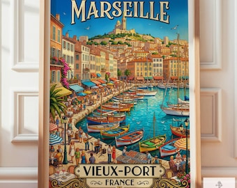 Marseille Travel Print: Vintage France Europe Travel Poster