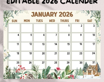 Editable 2026 January Calendar ( Digital Downloadable Product)