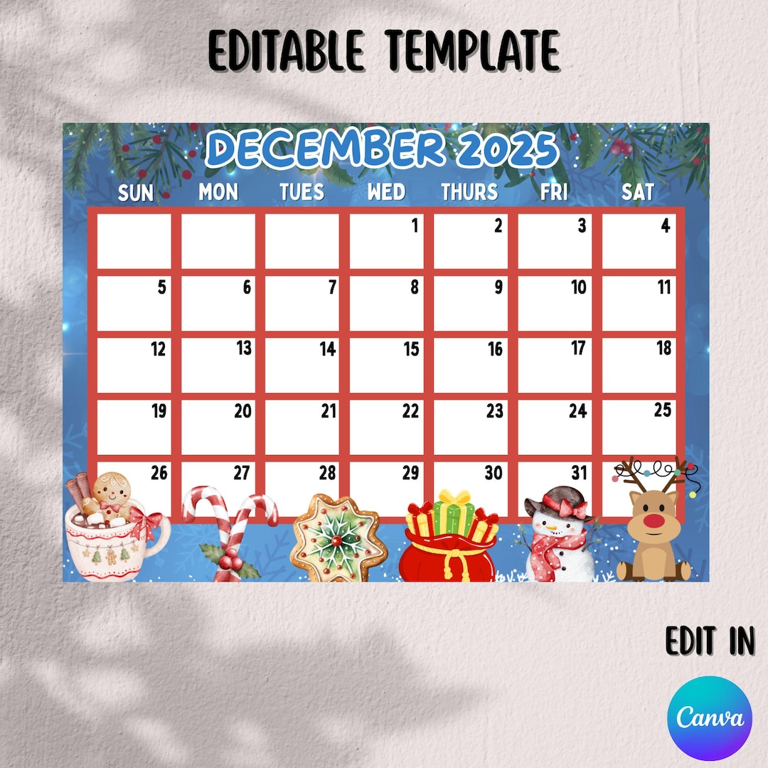 Editable 2025 Christmas Calendar Template ( Digital Downloadable
