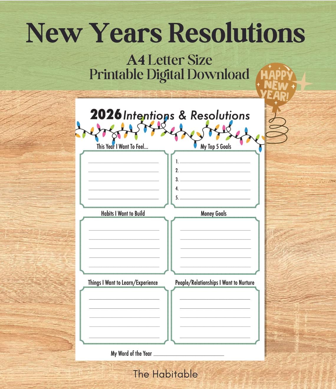Resolution Card Design New Year’s Resolution Card PRINTABLE 2026, Aesthetic Goal Setting ...
