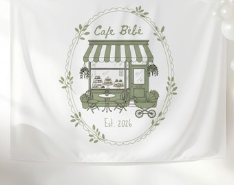 Cafe Bèbè Coffee Baby Shower Tapestry, Baby Is Brewing Backdrop, Paris Theme, Baby Shower Decor, Espresso Shower Banner