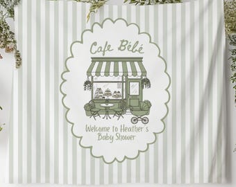 Cafe Bèbè Coffee Baby Shower Tapestry, Baby Is Brewing Backdrop, Paris Theme, Baby Shower Decor, Espresso Shower Banner