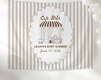 Cafe Bèbè Coffee Baby Shower Tapestry, Baby Is Brewing Backdrop, Paris Theme, Baby Shower Decor, Espresso Shower Banner