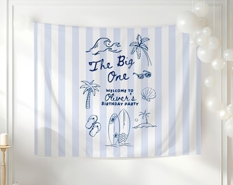 The Big One First Birthday Banner, Surf Theme 1st Birthday Decor for Boy, Custom Fabric Birthday Sign