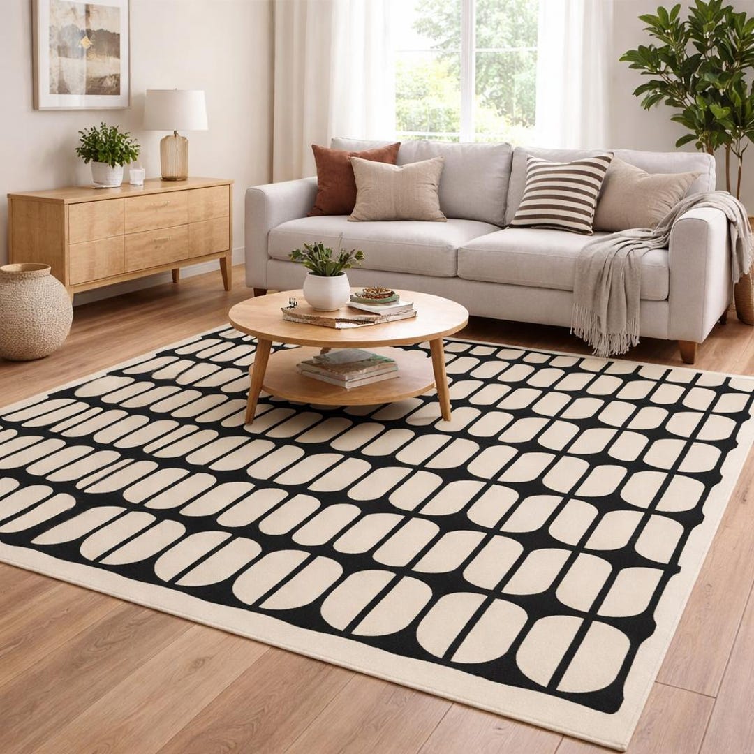 Half Loop Rug Black Geometric Half Circle Rug | Hand Tufted Wool Cut Pile Carpet - Etsy