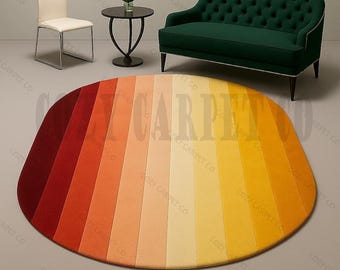 Handmade Wool Area Rug: Sunset Ombre, Round Carpet