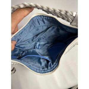 Donald J Pliner White Woven Leather Hobo Shoulder Bag Silver Chain Zip Top image 7