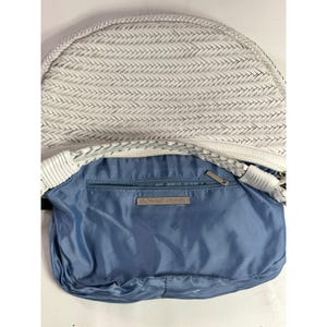 Donald J Pliner White Woven Leather Hobo Shoulder Bag Silver Chain Zip Top image 9