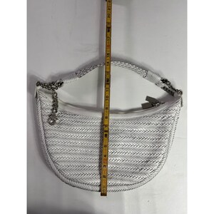 Donald J Pliner White Woven Leather Hobo Shoulder Bag Silver Chain Zip Top image 5