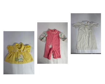 Vintage storlek 0-6 M, 3 stycken, vårklänningar i pastellfärgad påsk, tröja i ginghamspets.