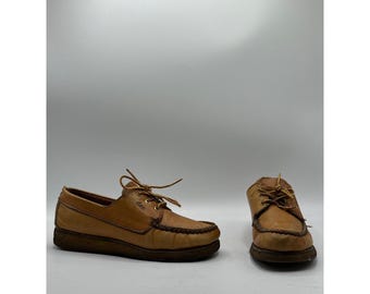 Dexter Vintage Tan Brown Leather Moc Toe Oxford Boat Shoes Womens 7.5 M 4928