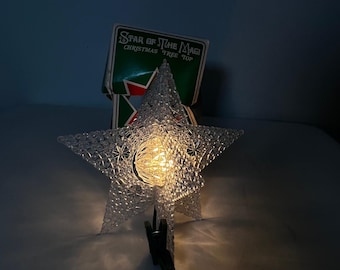 Vintage Star of the Magi Christmas Tree Topper Lighted Clear Plastic MCM Box