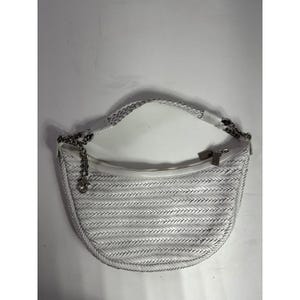 Donald J Pliner White Woven Leather Hobo Shoulder Bag Silver Chain Zip Top image 1