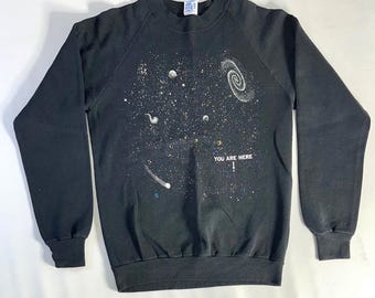 Vintage  Universe Milky Way Galaxy You Are Here Space Sweatshirt Black USA  M