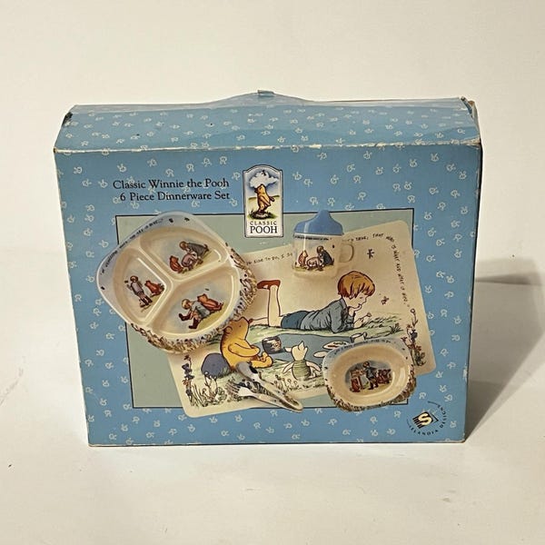 Vtg Selandia Classic Winnie The Pooh Melamine 6pc Dinnerware Set NOS
