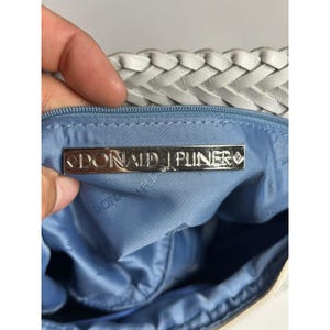 Donald J Pliner White Woven Leather Hobo Shoulder Bag Silver Chain Zip Top image 8