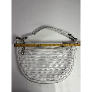 Donald J Pliner White Woven Leather Hobo Shoulder Bag Silver Chain Zip Top image 4