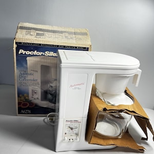 Vintage öppen låda Proctor Silex 12-koppars automatisk droppbryggare A6278 testad