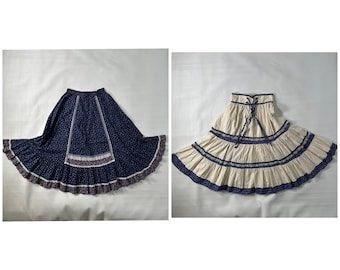 2! VTG Gunne Sax Jessicas Gunnies Boho Prairie Maxi Skirt Blue Floral Tier Lace