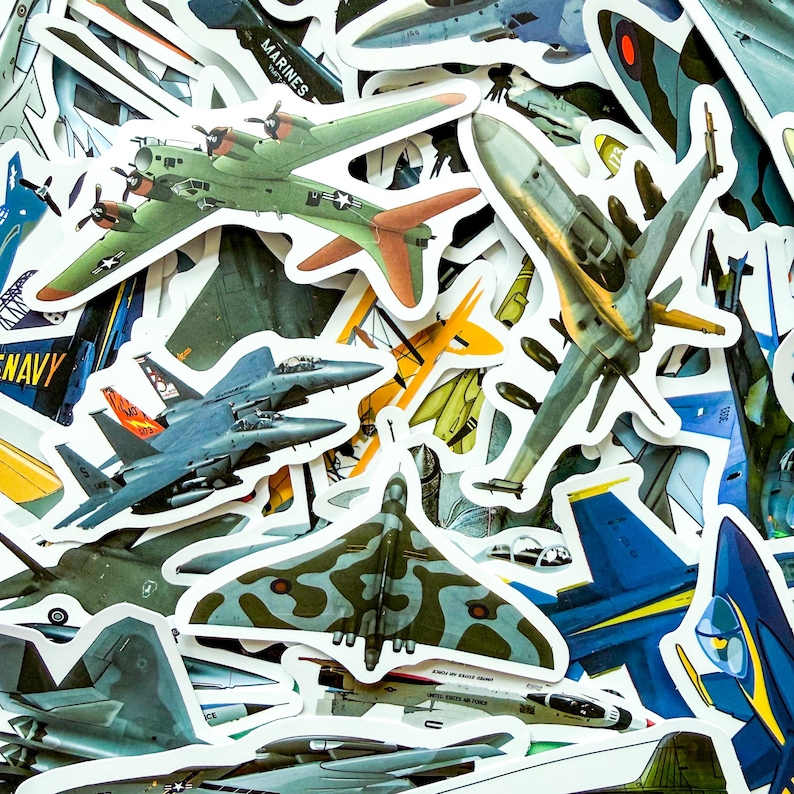 50 Random Military Jet Stickers, Air Force Plane Stickers, Aviation Art ...