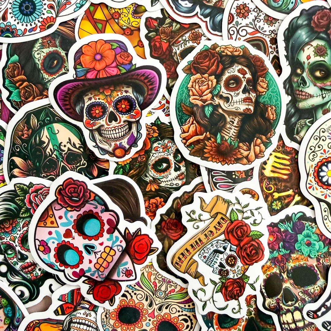 50 Random Calavera Stickers, Dia De Los Muertos Stickers, Colorful ...