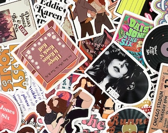 50 autocollants aléatoires Daisy-Jones et les six, autocollants de paroles de rock rétro, autocollants de membres de groupe, autocollants imperméables pour enfants, journal, scrapbooking