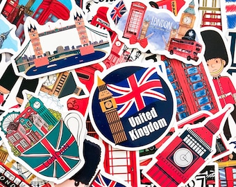 50 autocollants aléatoires de voyage à Londres, autocollants drapeau du Royaume-Uni, autocollants Big Ben, autocollants garde royale, autocollant imperméable pour journal, scrapbooking, bagage