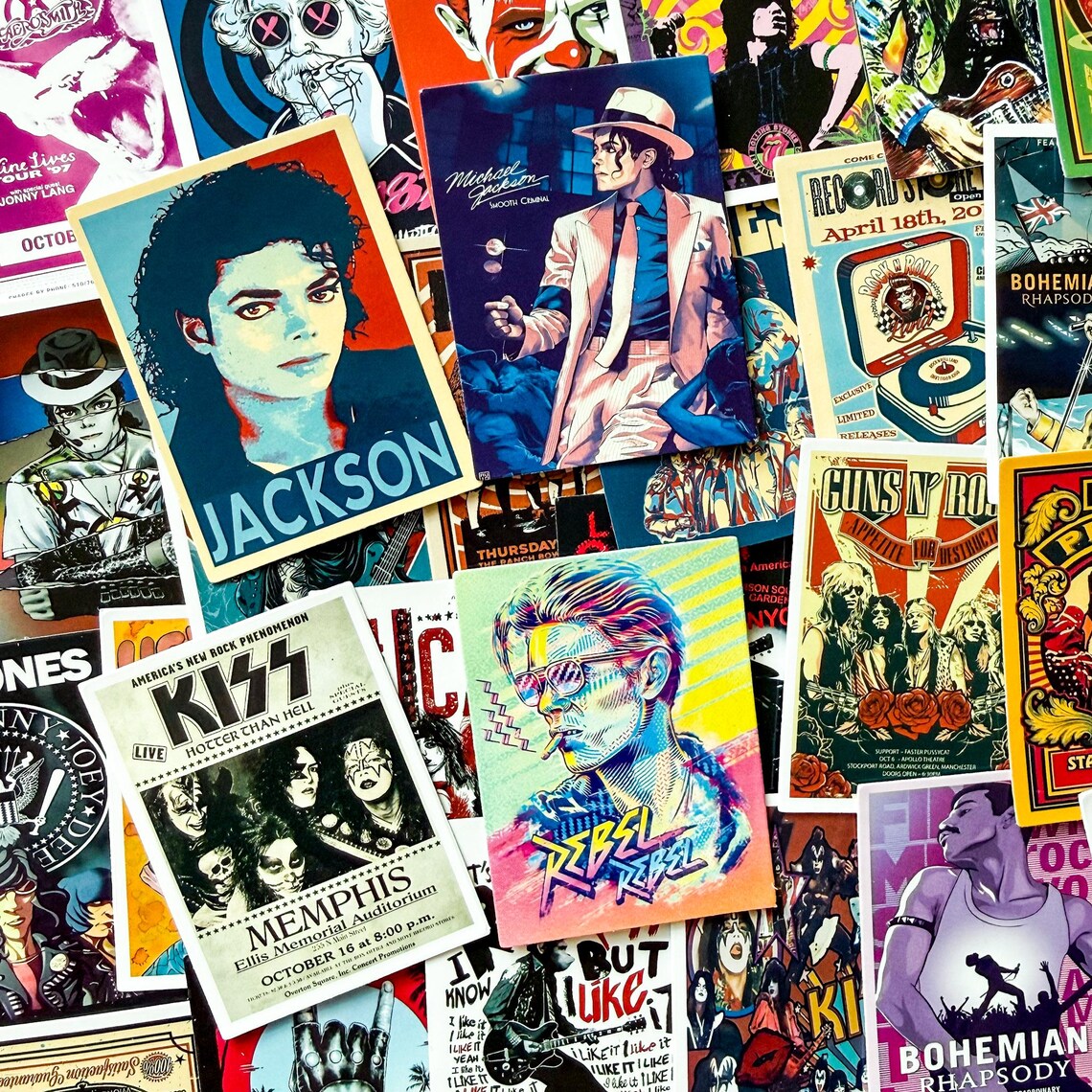 Record Sticker Examples 50 Random Classic Rock Stickers, Retro Music Poster Stickers, Band Art ...