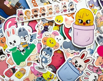 50 Random SKZOO Cartoon Animal Stickers, Cute Cat Stickers, Fluffy Bunny Stickers, Waterproof Stickers for Kids, Teens, Stray Kids' Fans