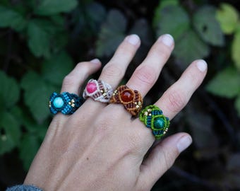 Ring "Penelope" - Makrame art with Gemstones