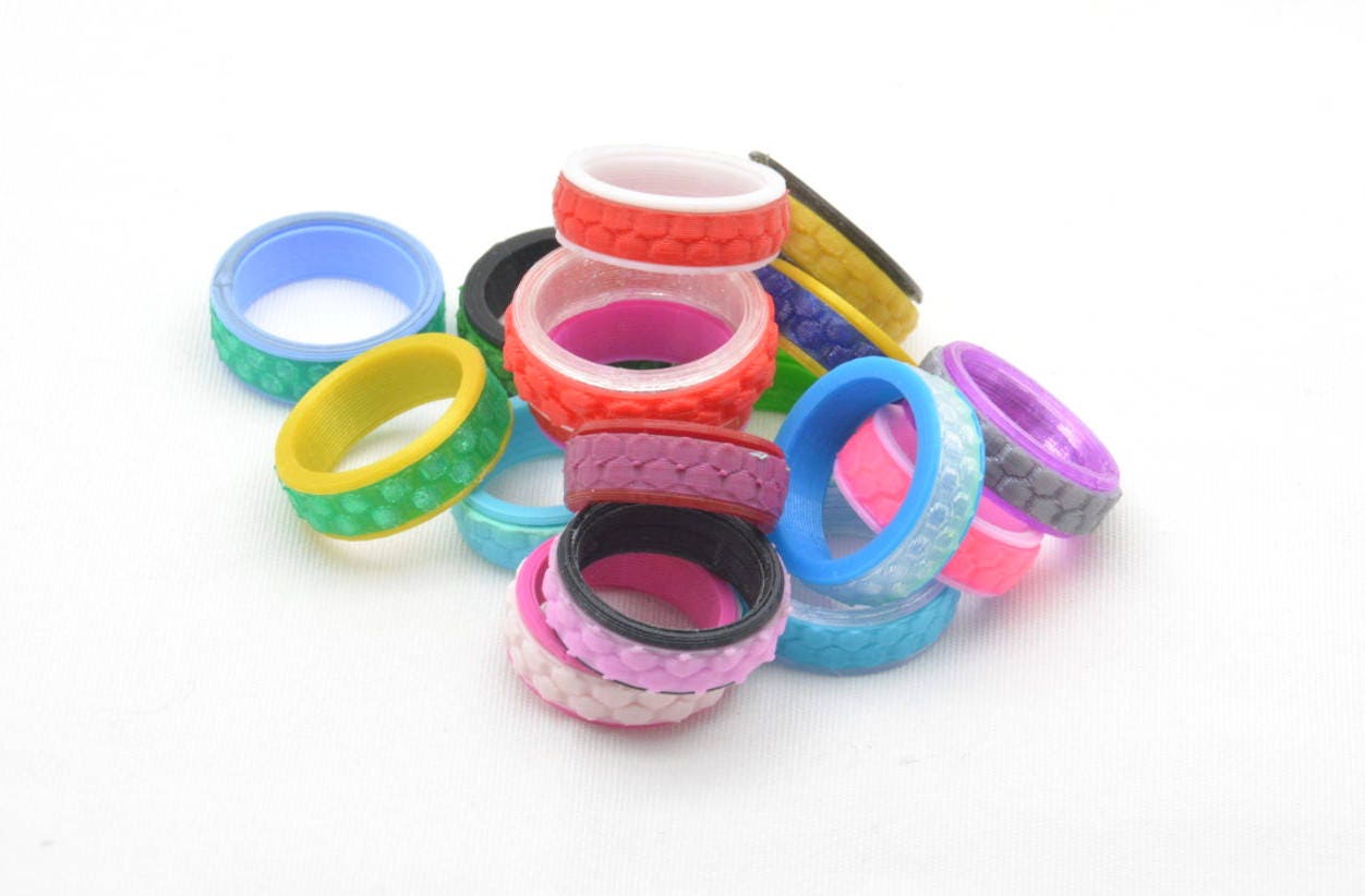 Honeycomb Pattern Spinner Fidget Ring. 3D Printed, Customizable