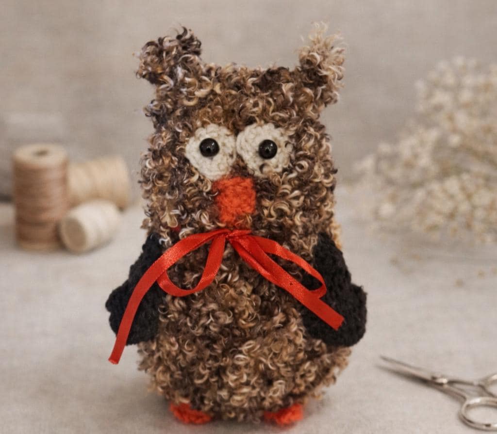 Handmade Boucle Owl Plush - 8 inch Forest Bird Toy