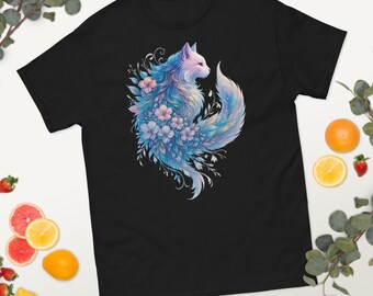 Unisex Dreamy Floral Cat Art T Shirt With Elegant Fantasy Design