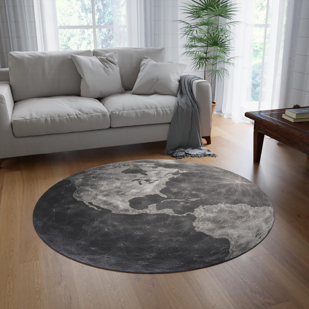 Moon Rug Map Moon & Earth Rug 60x60inch, Round World Map, Designer Rug, North- South ...