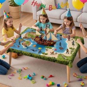 Pirate Play & Birthday Tablecloth 127x152 cm, Kids Party Table Decor, Activity Table Cover, Compatible with Schleich and Playmobil
